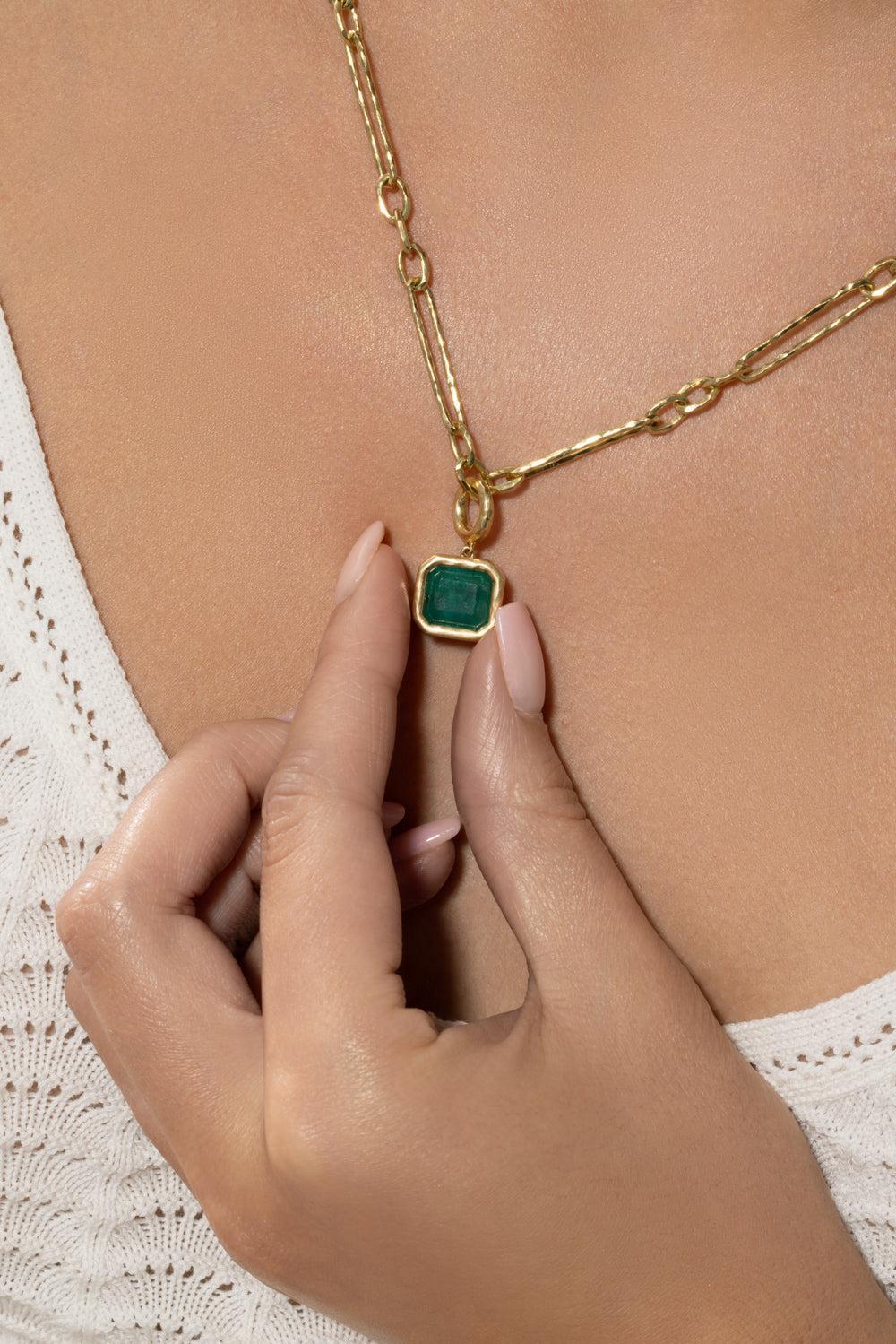 Emerald Hidden Gem Pendant-YELLOW GOLD-JEWELRYFINE JEWELPENDANT-OCTAVIA ELIZABETH