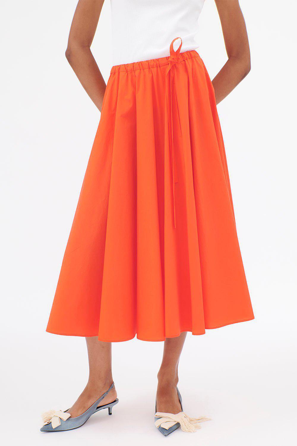 ODEEH-Tie Waist Midi Skirt-