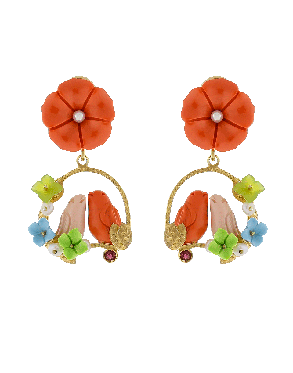 OF RARE ORIGIN-Love Birds On Swing Earrings-CORAL