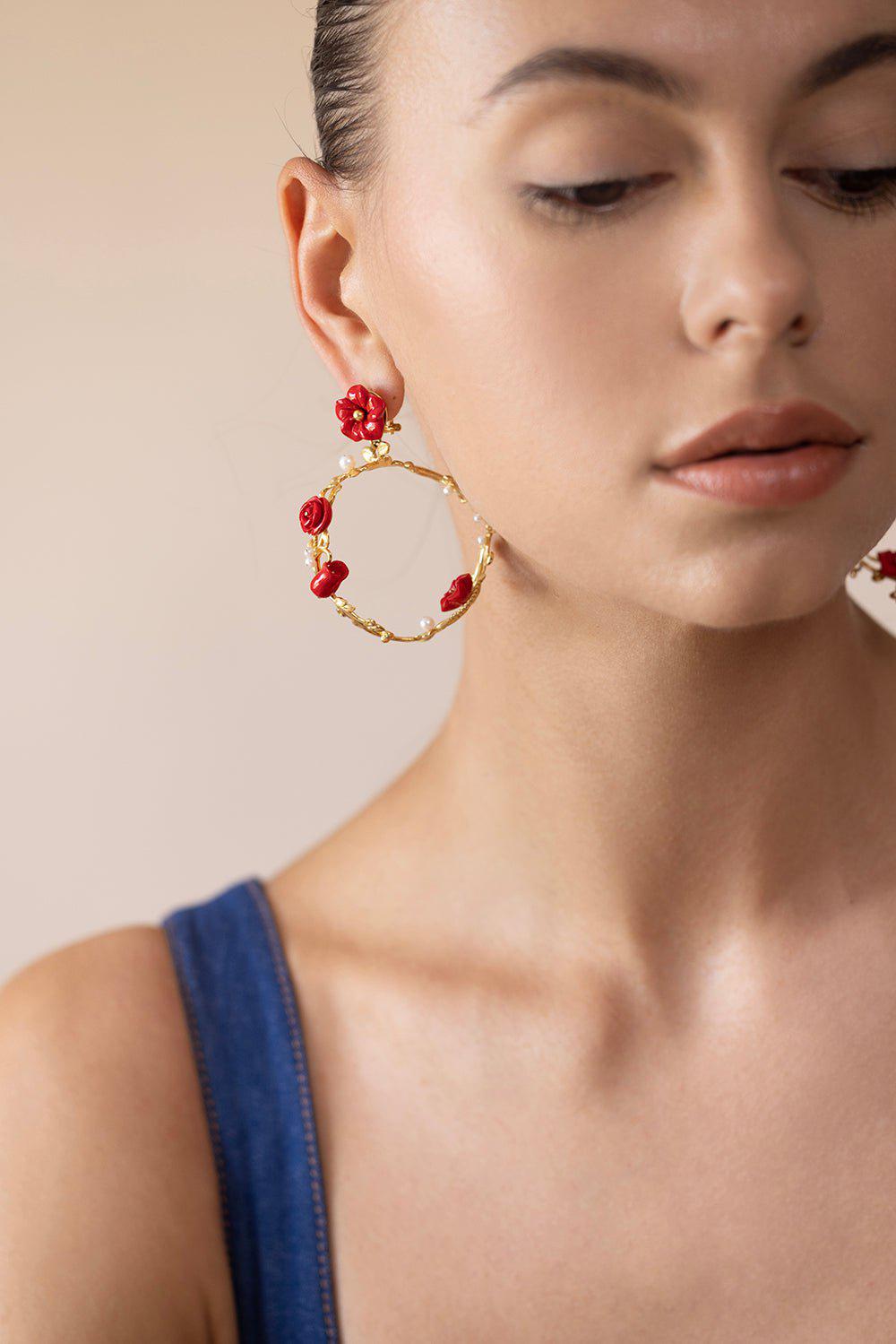 OF RARE ORIGIN-Flower Whirl Earrings-RED