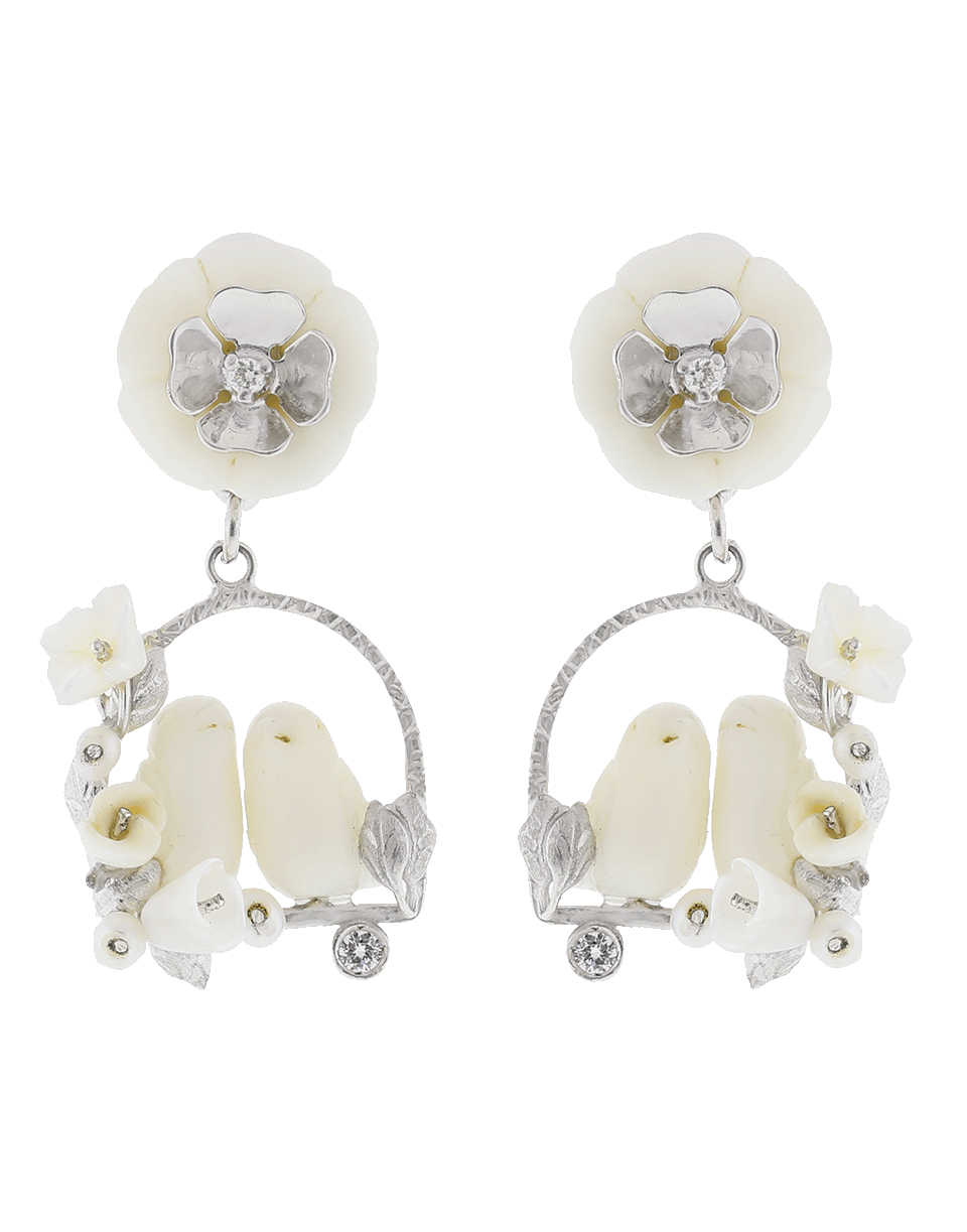 OF RARE ORIGIN-Love Birds On Swing Earrings-WHT/RHOD