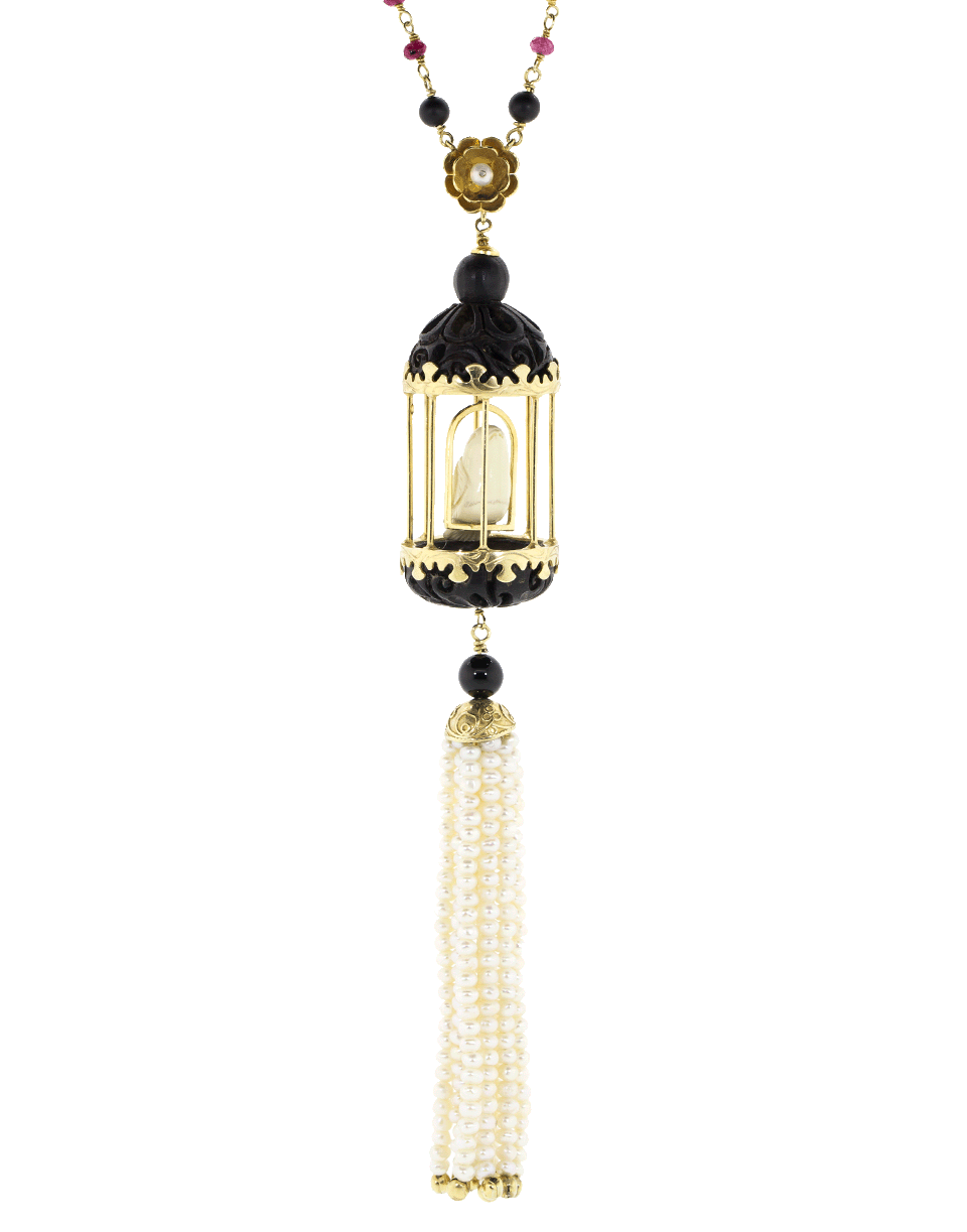 OF RARE ORIGIN-Tassel Birdcage Necklace-PNK/BLK