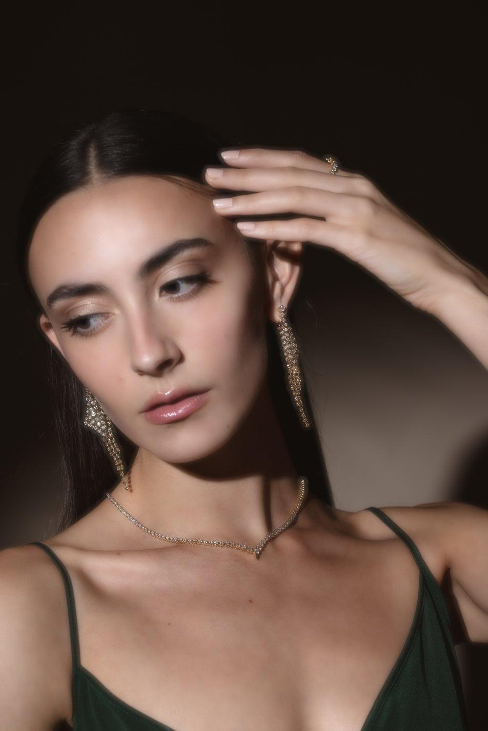 ONDYN-Grand Diamond Bias Earrings-YELLOW GOLD