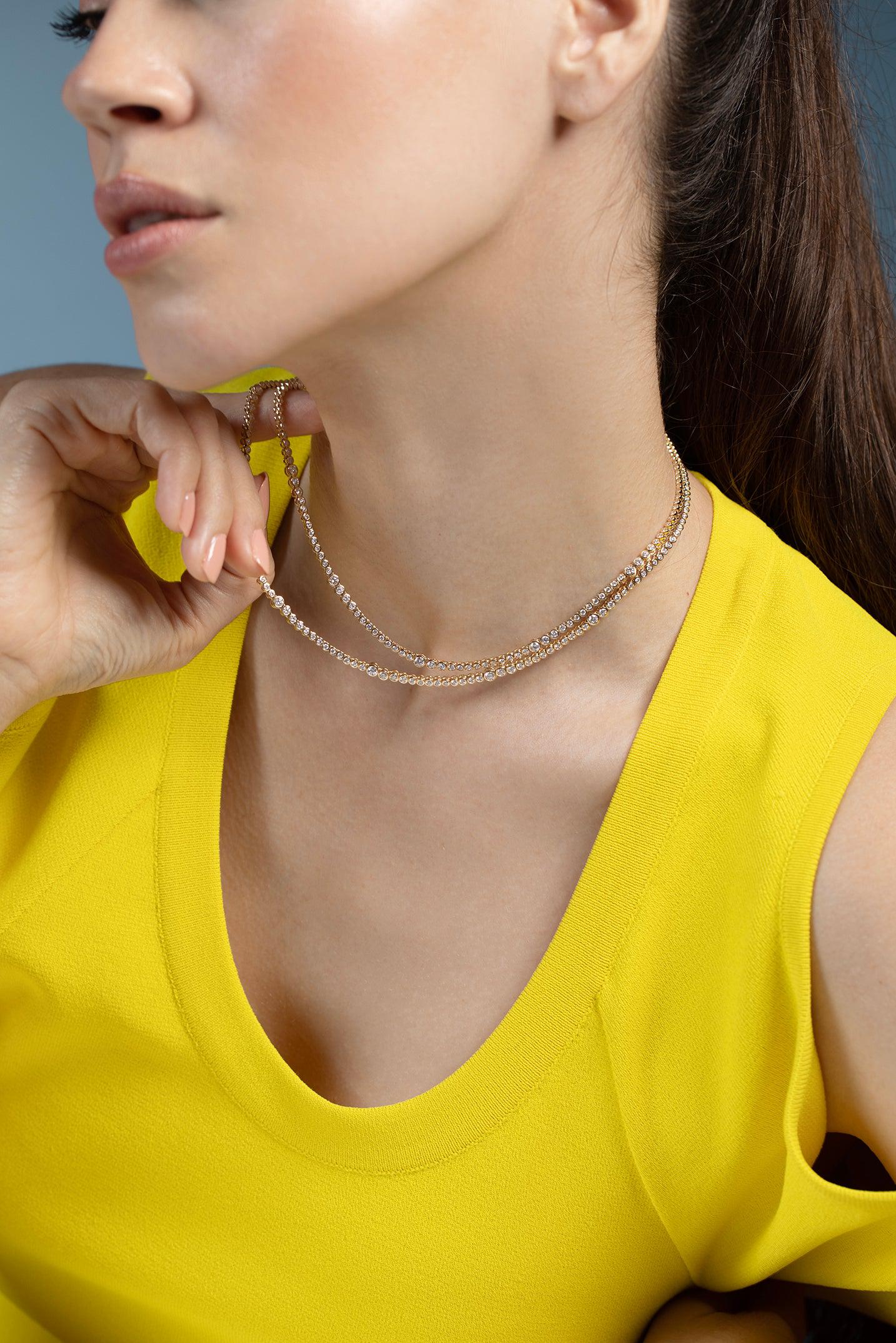 ONDYN-Rainsun Diamond Tennis Necklace - 16in-YELLOW GOLD