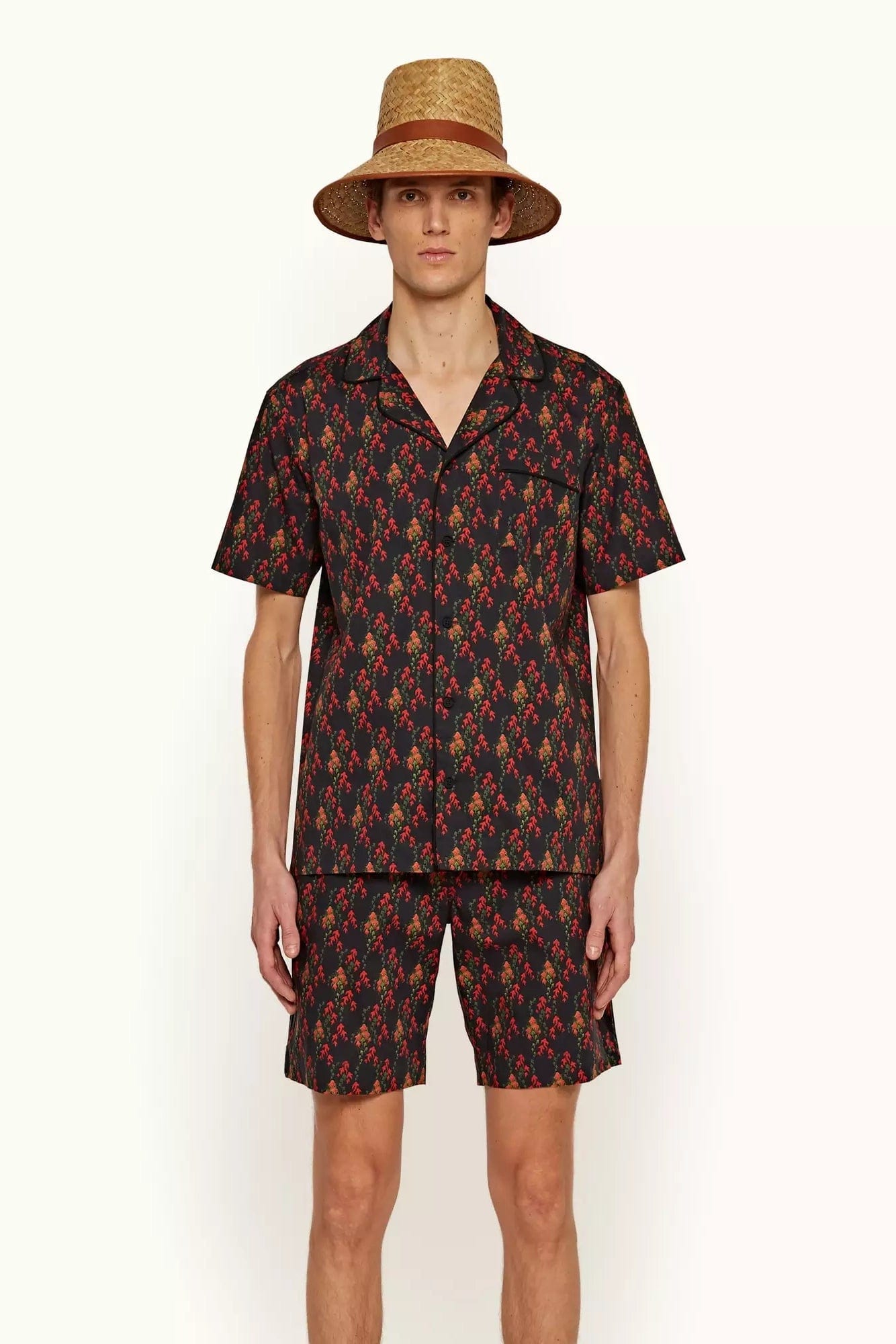 ORLEBAR BROWN-Aquila Print Capri Collar Short-Sleeve Marne Shirt-BLK/PORT