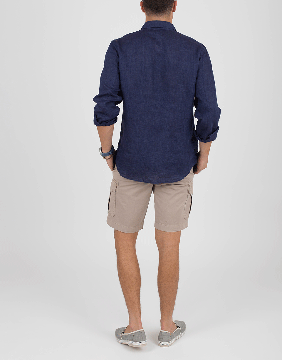 ORLEBAR BROWN-Morton Linen Dark Navy Tailored Linen Shirt-