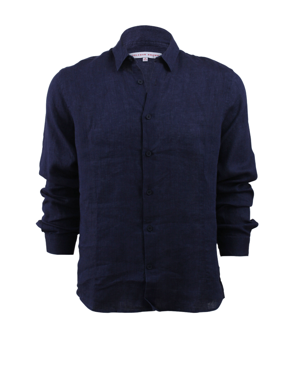 ORLEBAR BROWN-Morton Linen Dark Navy Tailored Linen Shirt-