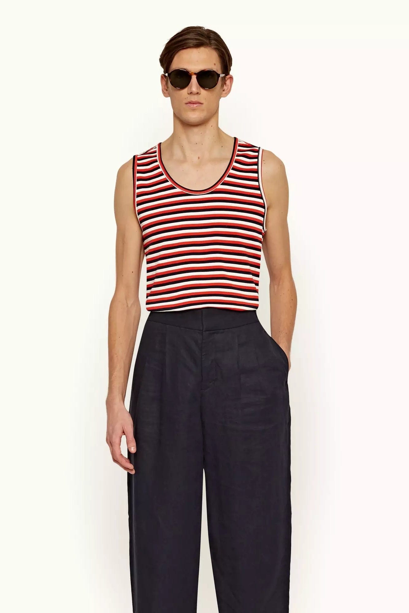 ORLEBAR BROWN-Striped Sleeveless Cotton Cherbury Tank Top T-Shirt-INK/RED