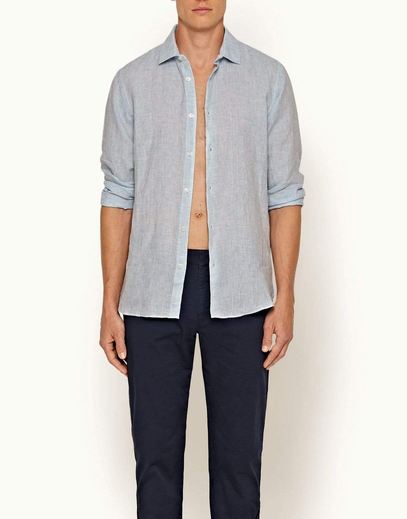 ORLEBAR BROWN-Pale Blue and White Collared Tailored Giles Linen Shirt-