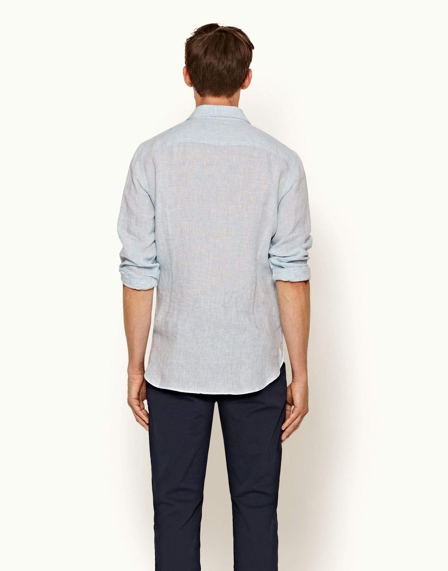 ORLEBAR BROWN-Pale Blue and White Collared Tailored Giles Linen Shirt-