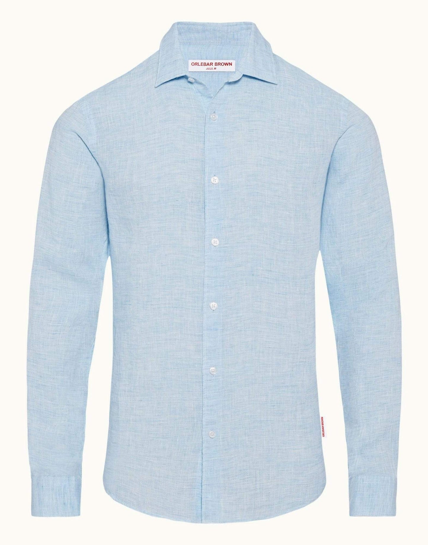 ORLEBAR BROWN-Pale Blue and White Collared Tailored Giles Linen Shirt-