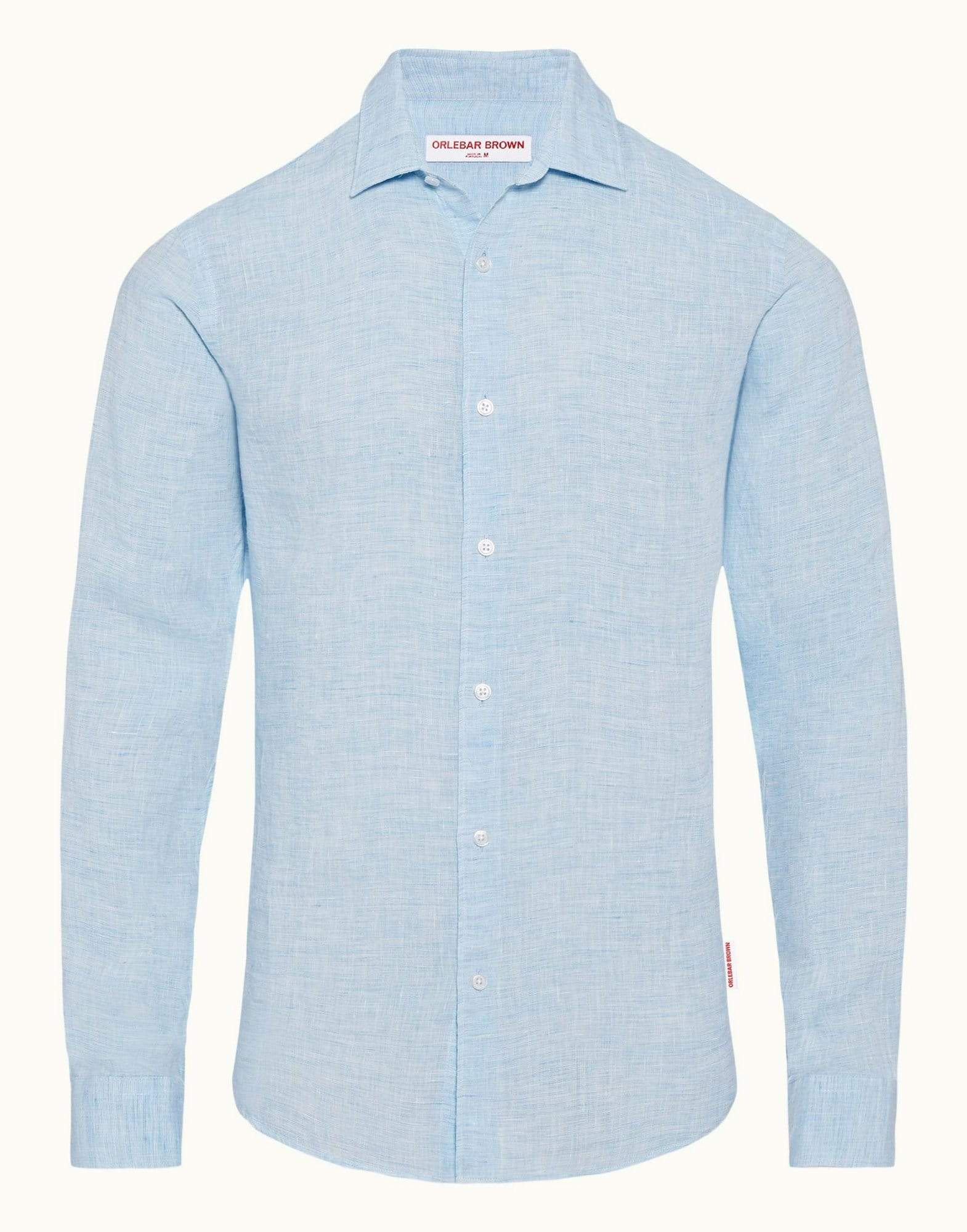 ORLEBAR BROWN-Pale Blue and White Collared Tailored Giles Linen Shirt-