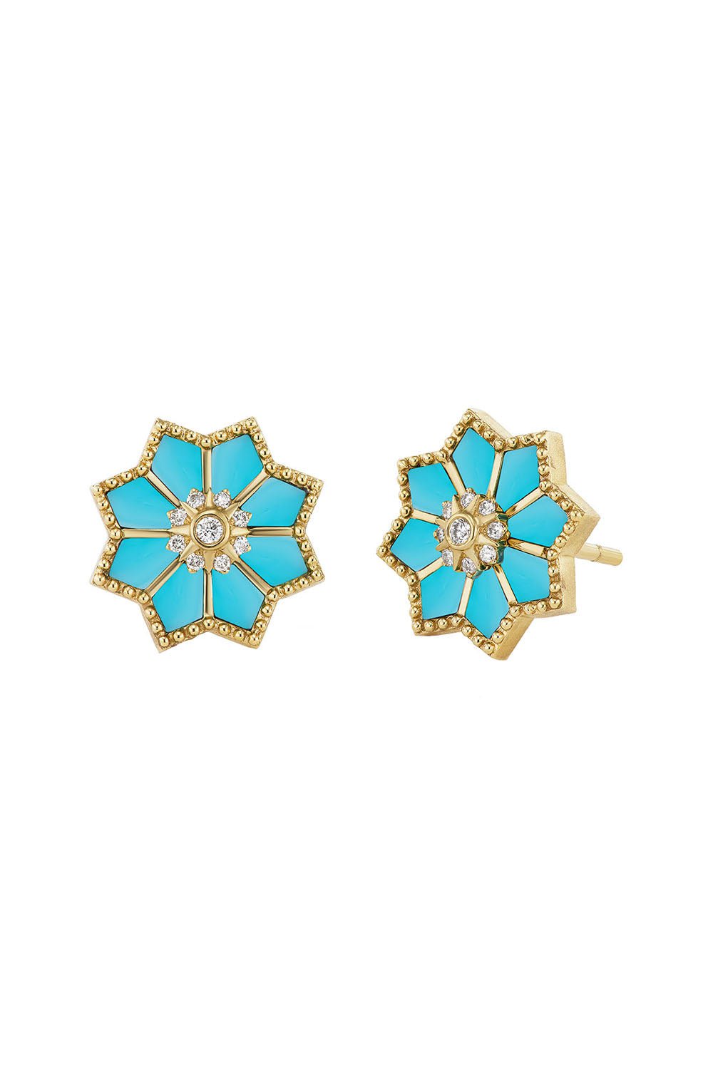 ORLY MARCEL-FEZ TURQUOISE STUD EARRINGS-YELLOW GOLD