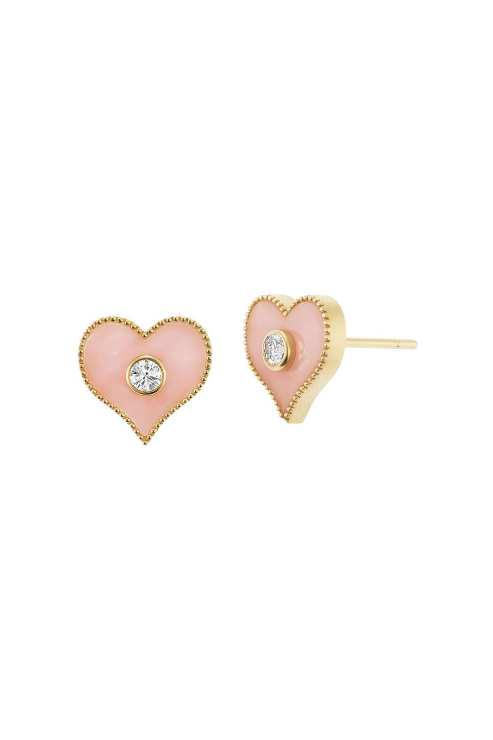 ORLY MARCEL-HEART STUD INLAY EARRINGS-YELLOW GOLD