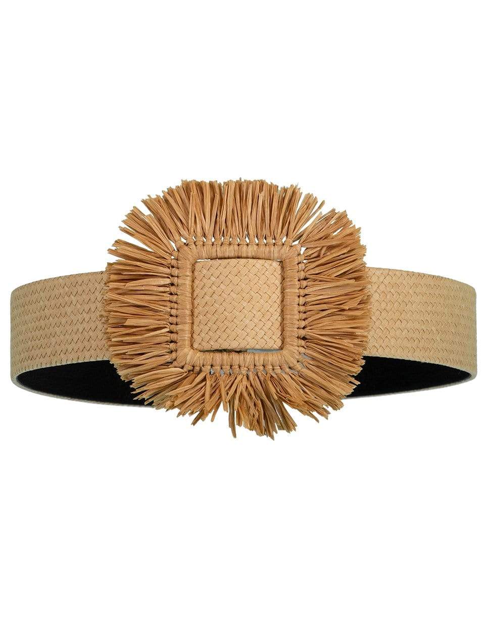 OSCAR DE LA RENTA-Raffia Fringe Buckle Belt-