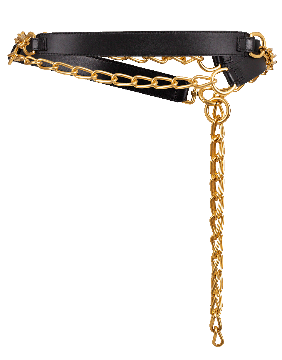 OSCAR DE LA RENTA-Black Leather and Chain Belt-BLACK