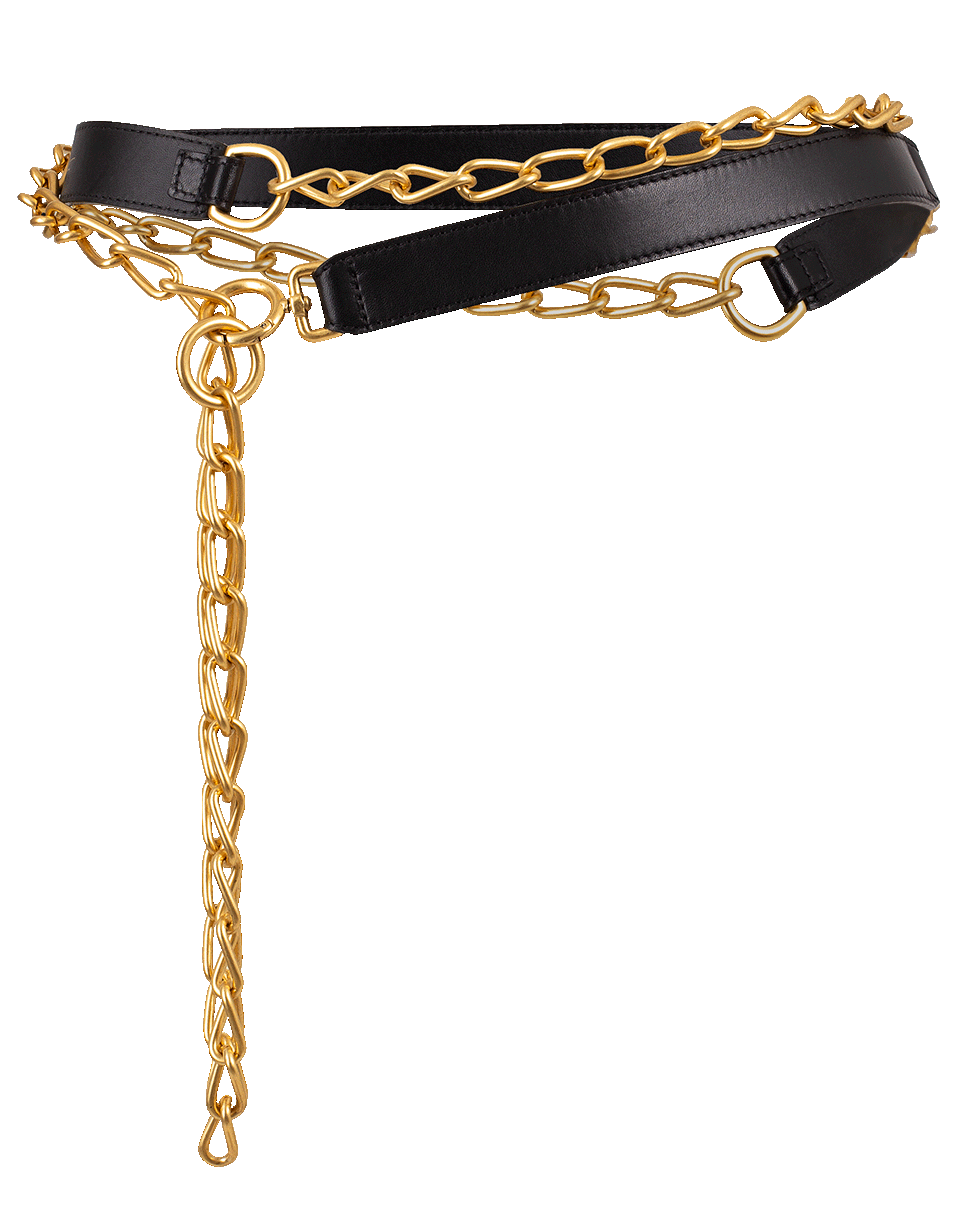 OSCAR DE LA RENTA-Black Leather and Chain Belt-BLACK