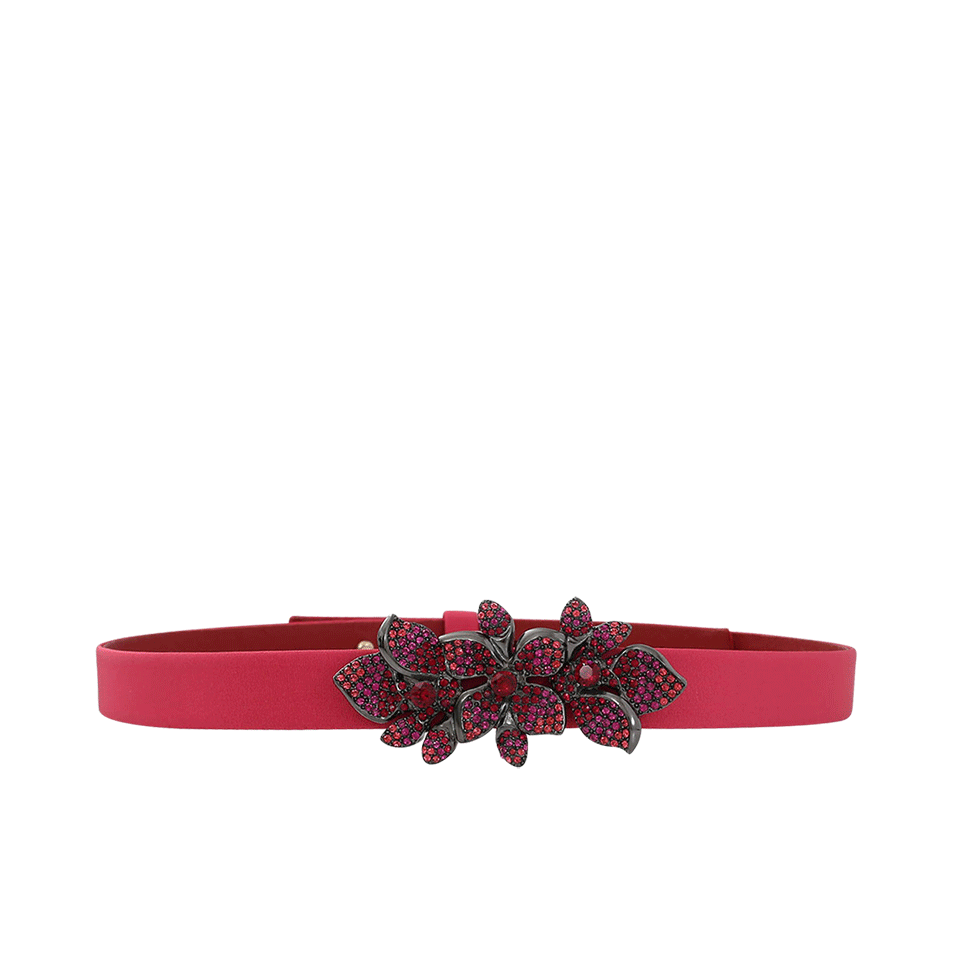 OSCAR DE LA RENTA-Grosgrain Leather Rhinestone Belt-