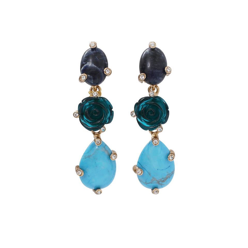 OSCAR DE LA RENTA-Resin Rose Clip-On Earrings-BLU MULT