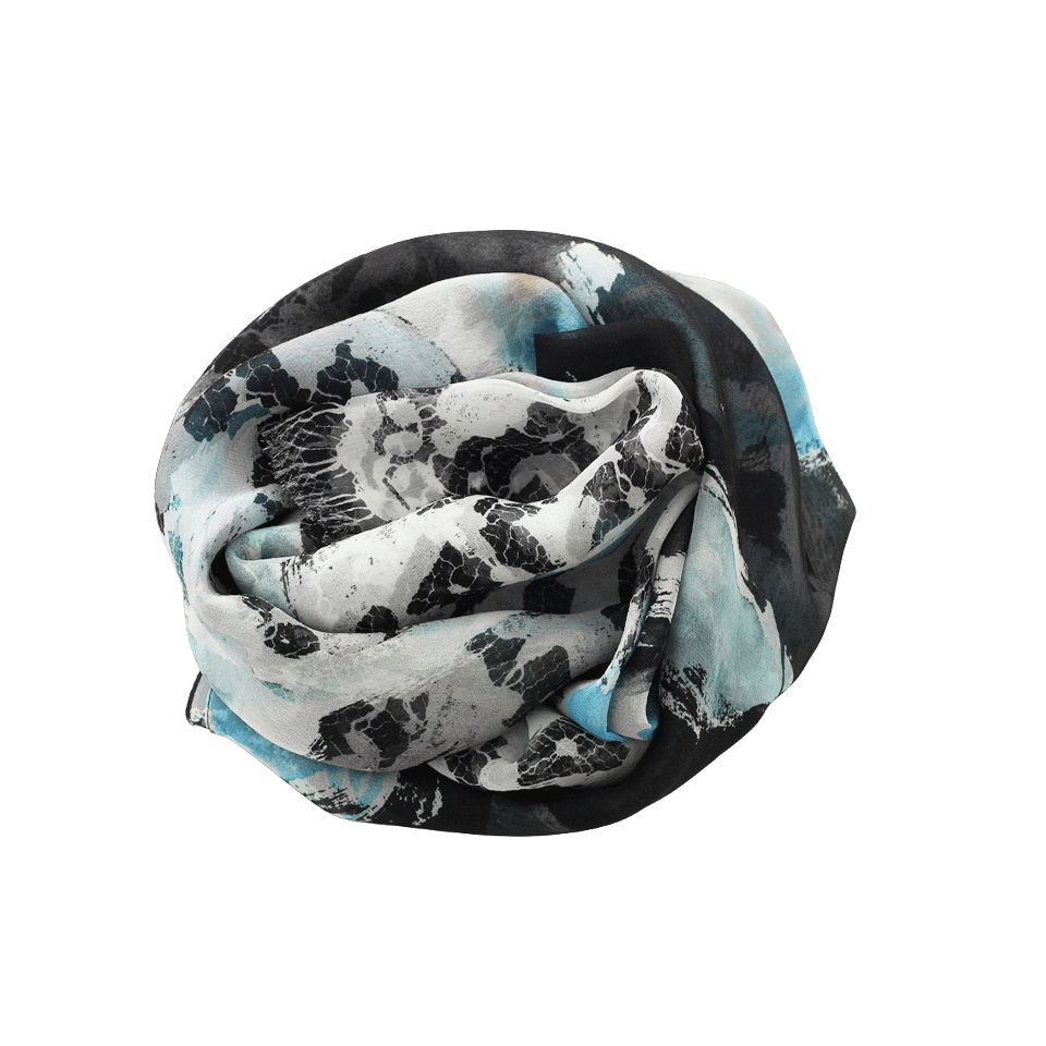 OSCAR DE LA RENTA-Floral And Lace Print Scarf-BLACK