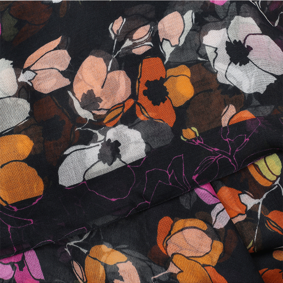 OSCAR DE LA RENTA-Poppy Print Scarf-BLK MULT