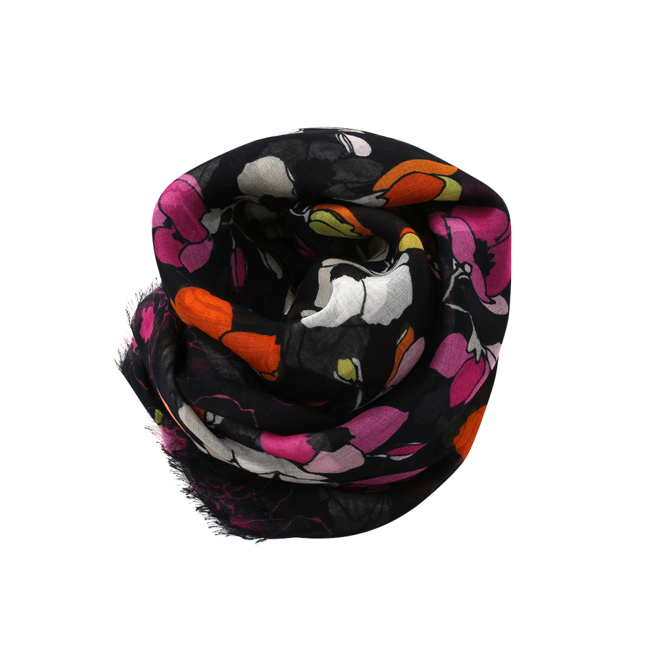 OSCAR DE LA RENTA-Poppy Print Scarf-BLK MULT