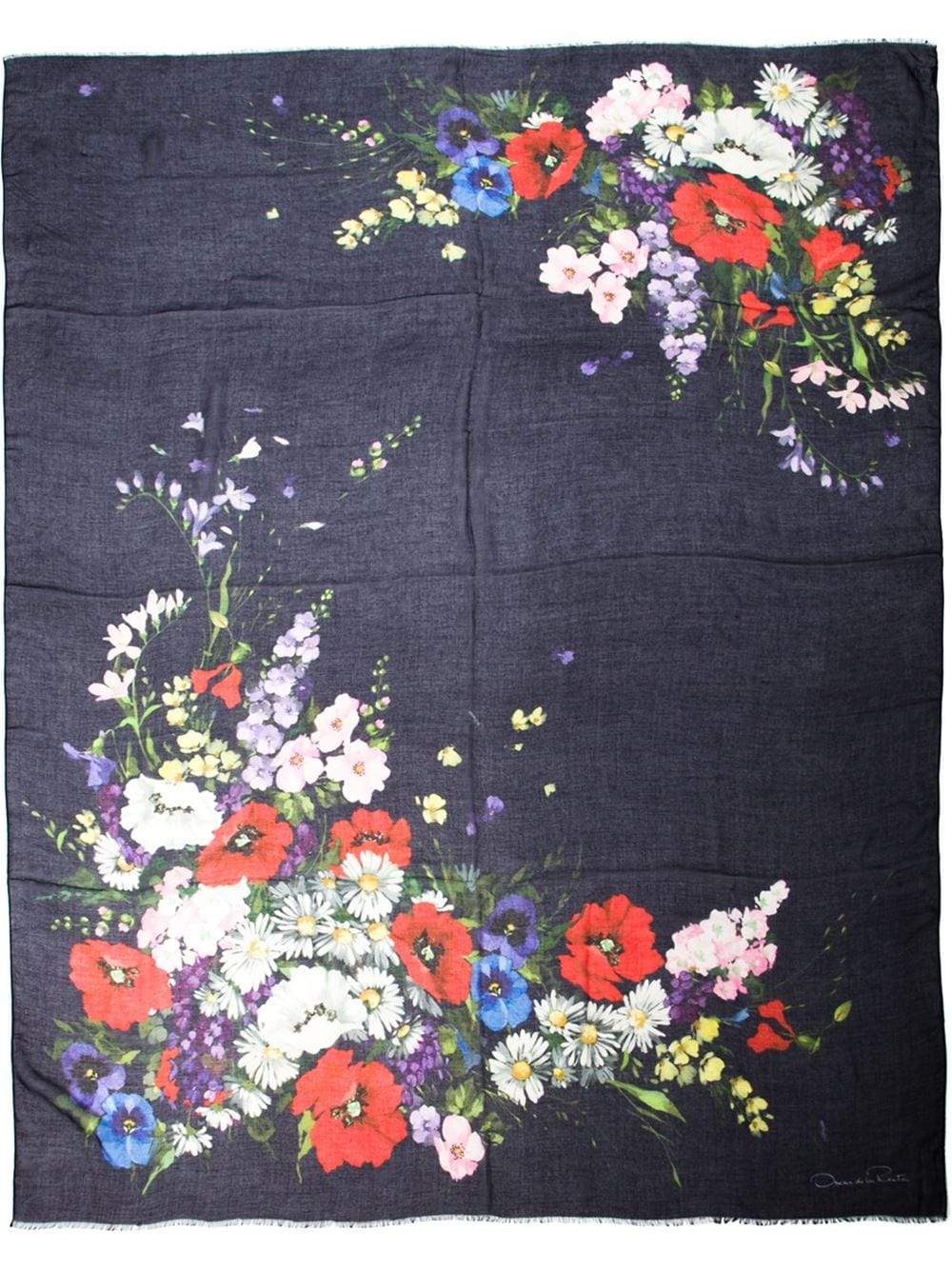 OSCAR DE LA RENTA-Floral Bouquet Scarf-NAVY