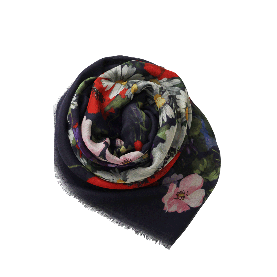 OSCAR DE LA RENTA-Floral Bouquet Scarf-NAVY