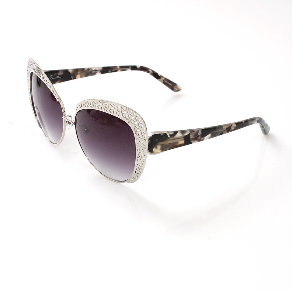 OSCAR DE LA RENTA-Floral Cat Eye Sunglasses-SILVER