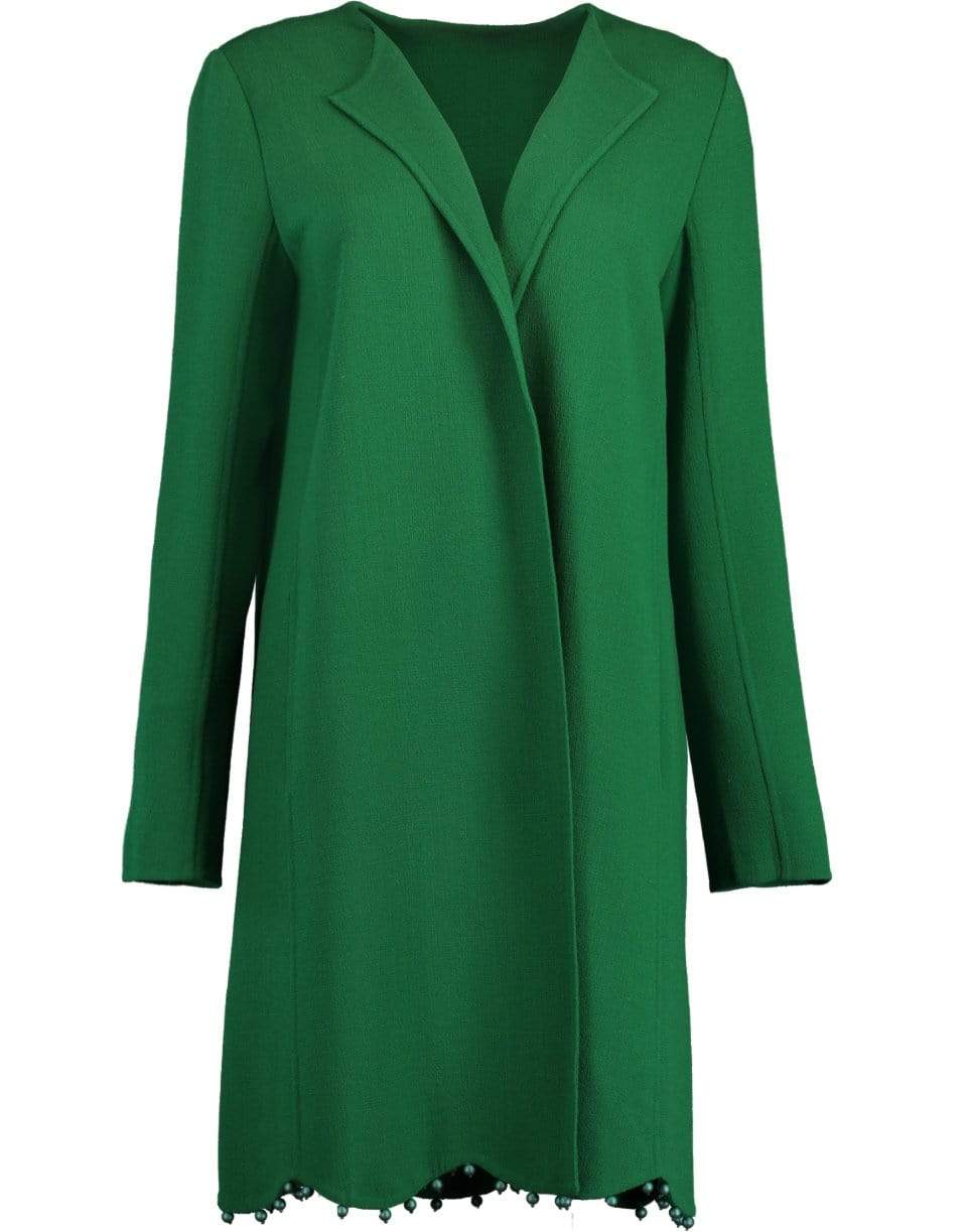 OSCAR DE LA RENTA-Hunter Green Collarless Coat-HUNTER