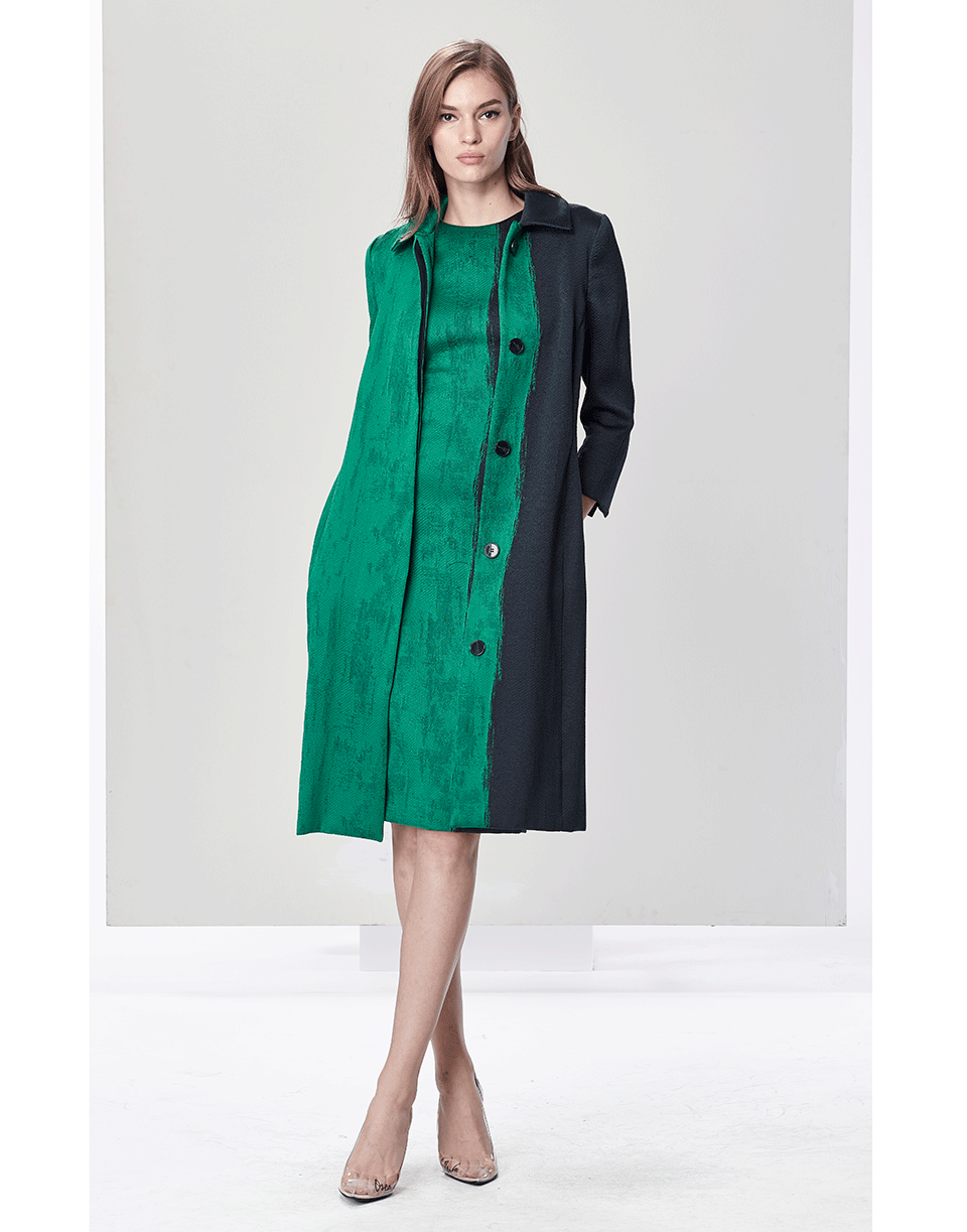 OSCAR DE LA RENTA-Bi-Color Coat-NVY/GRN