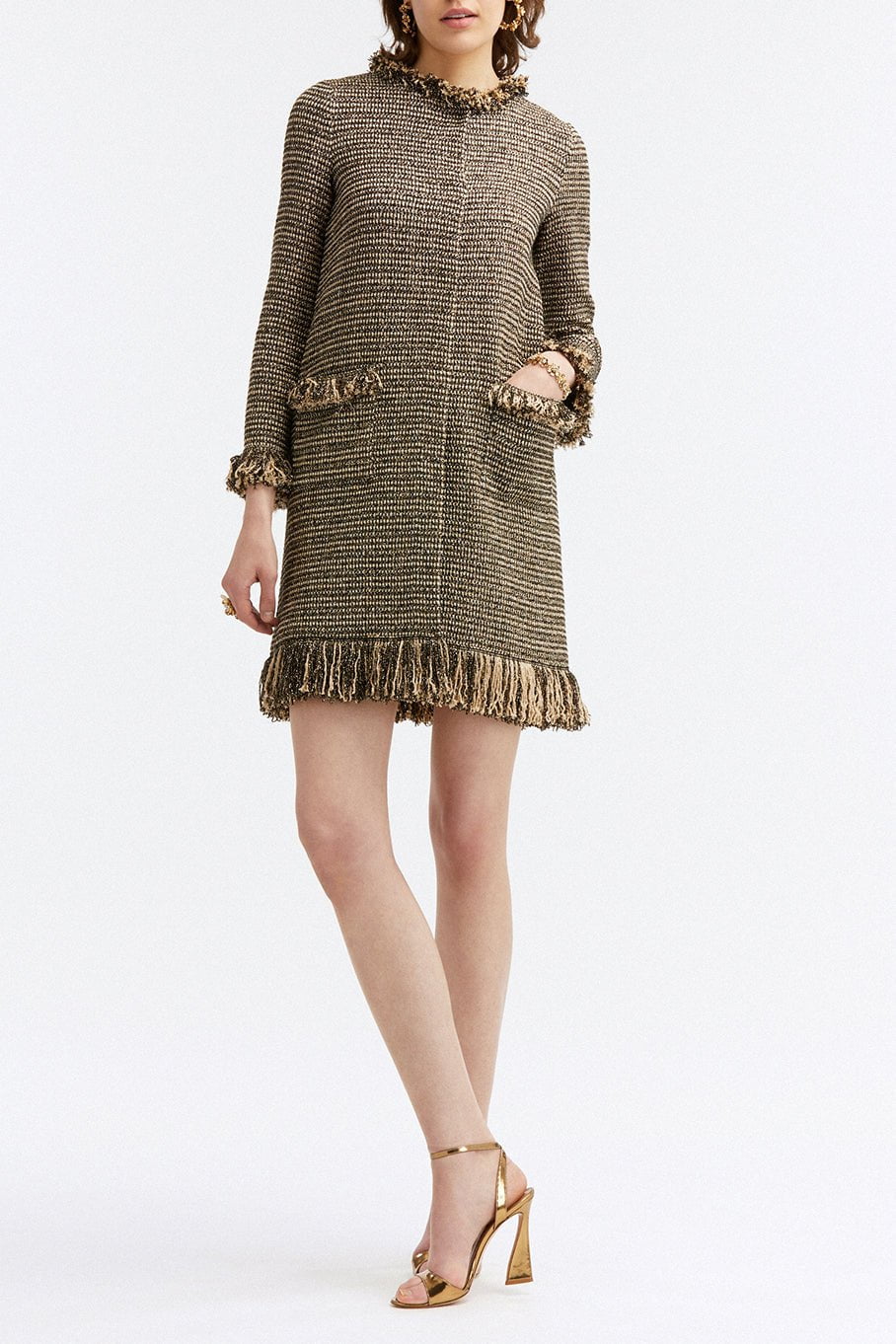 OSCAR DE LA RENTA-Fringe Detail Pocket Coat-