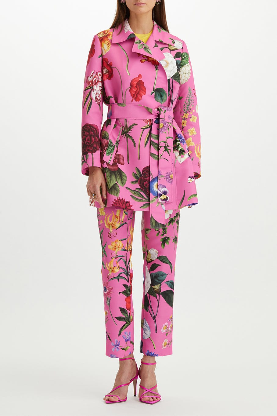 OSCAR DE LA RENTA-Floral Faille Trench Coat-
