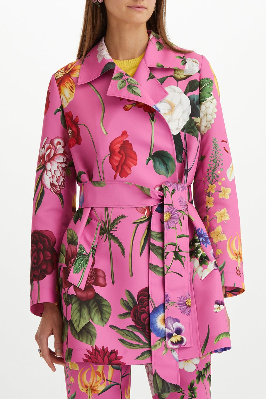 OSCAR DE LA RENTA-Floral Faille Trench Coat-