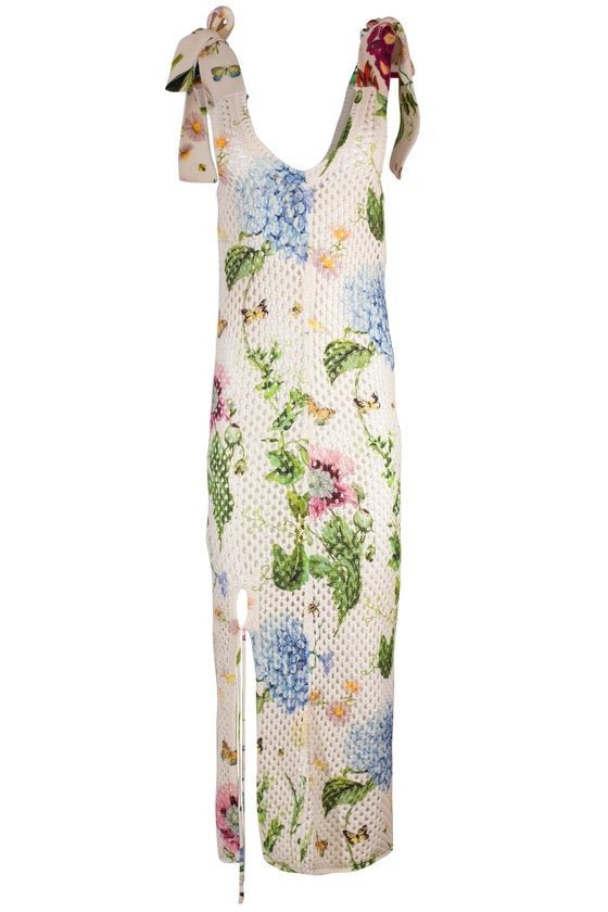 OSCAR DE LA RENTA-Tide Dye Floral Knit Dress-