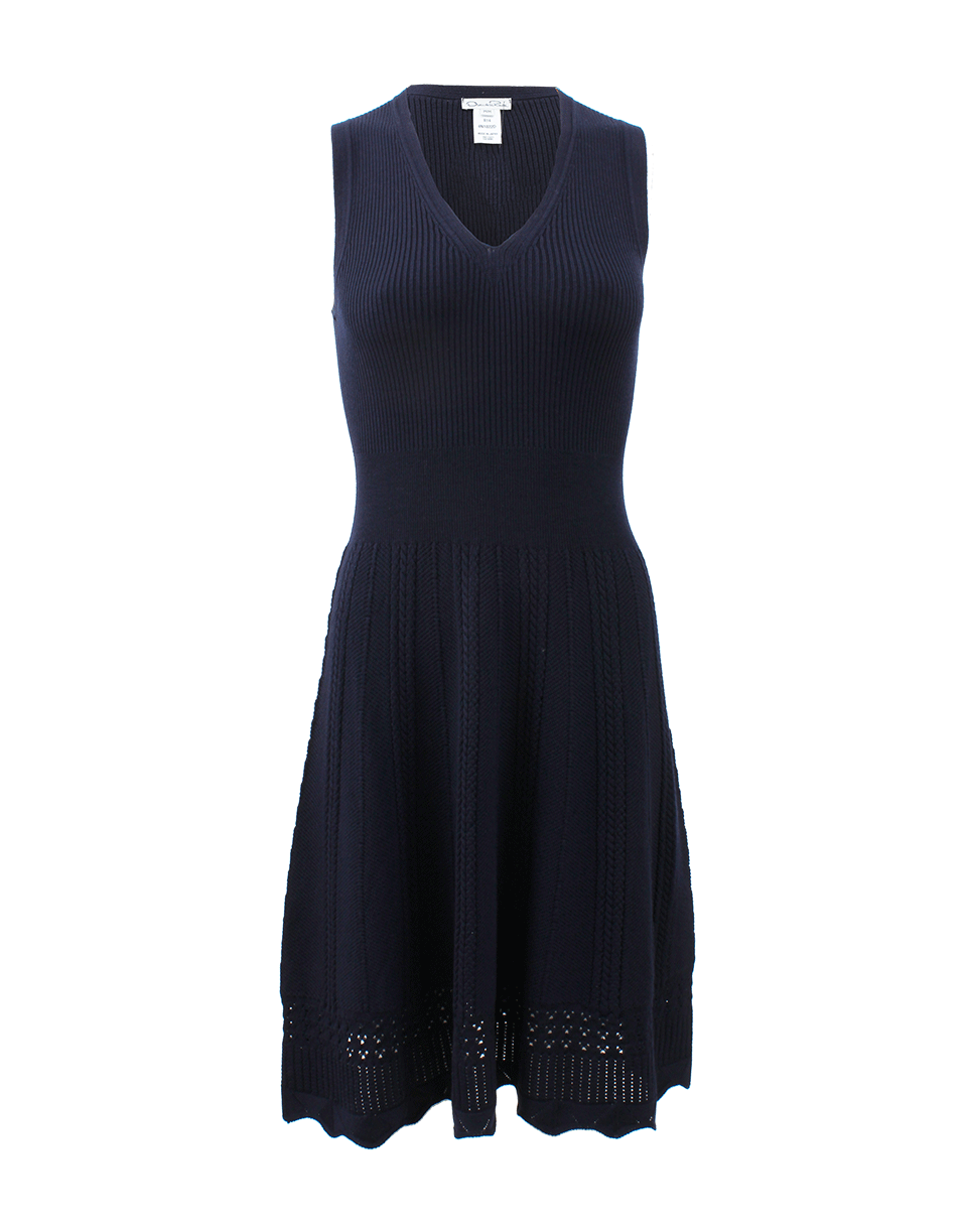OSCAR DE LA RENTA-V-Neck Knit Dress-