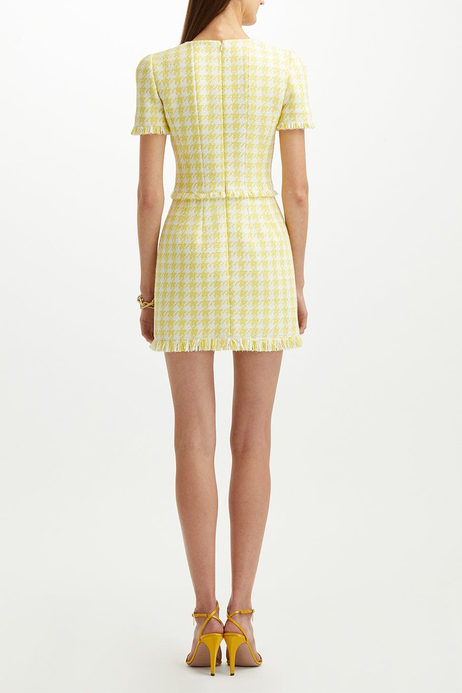 OSCAR DE LA RENTA-Short Sleeve Mini Gingham Tweed Dress-