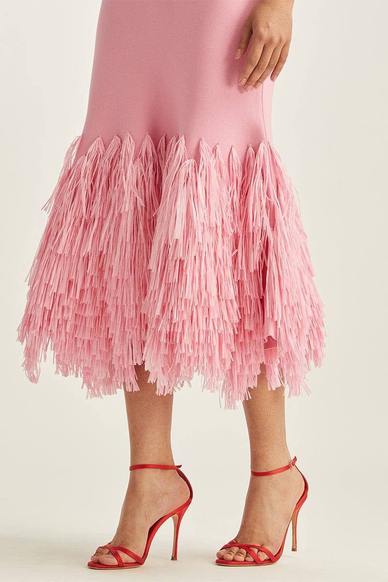 OSCAR DE LA RENTA-Raffia Trim Sleeveless Dress-