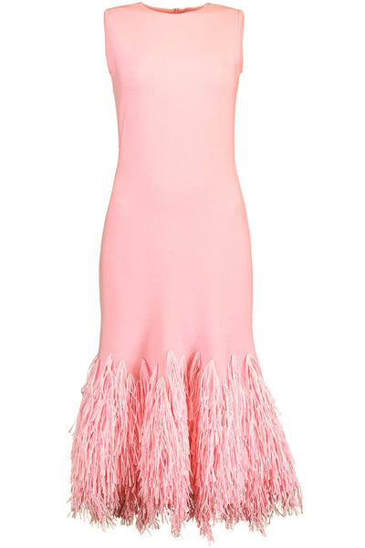 oscar de la renta pink feather dress Oscar de la Renta Strapless Feather Embroidered Mini Dress
