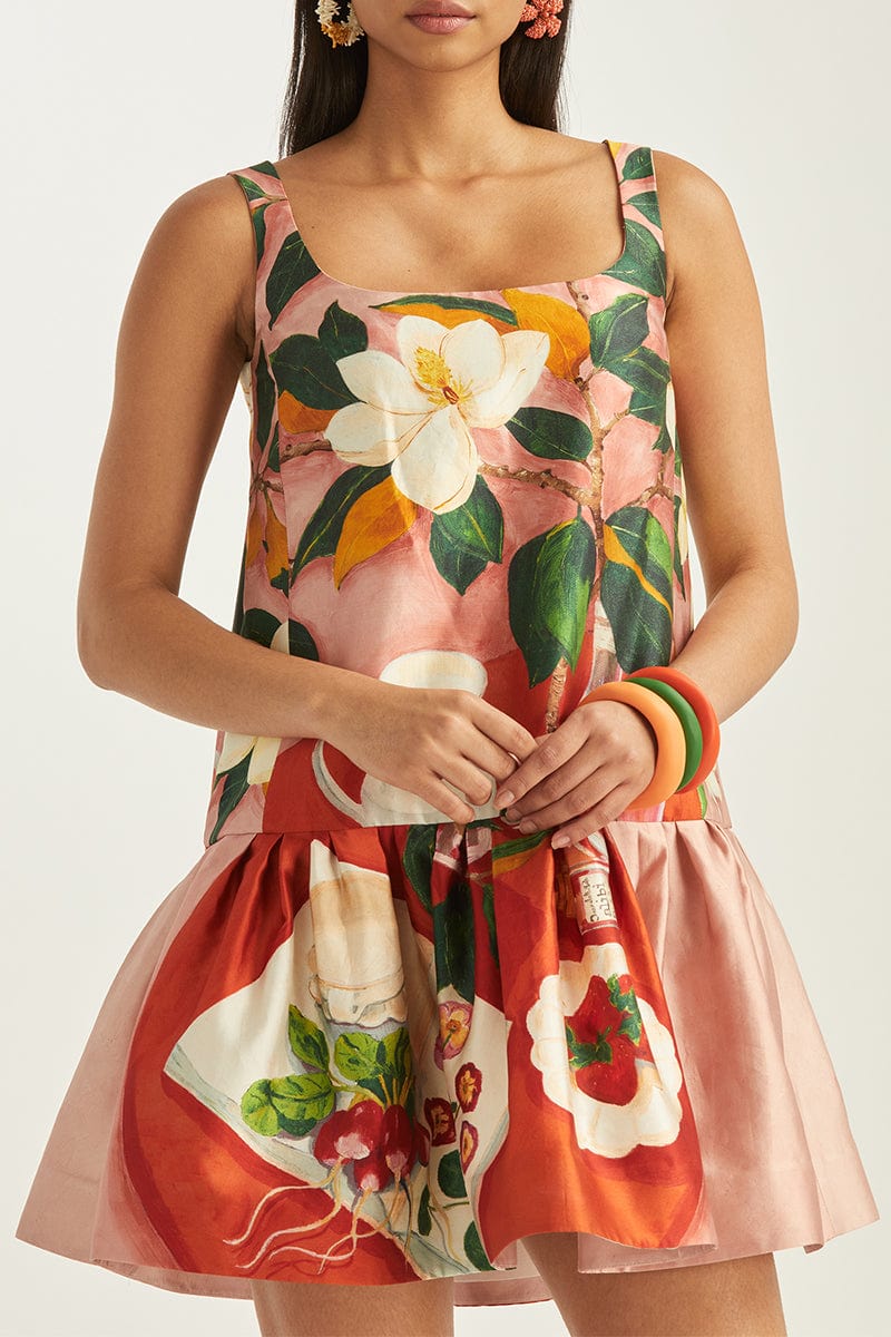 OSCAR DE LA RENTA-Painted Mikado Peplum Dress-