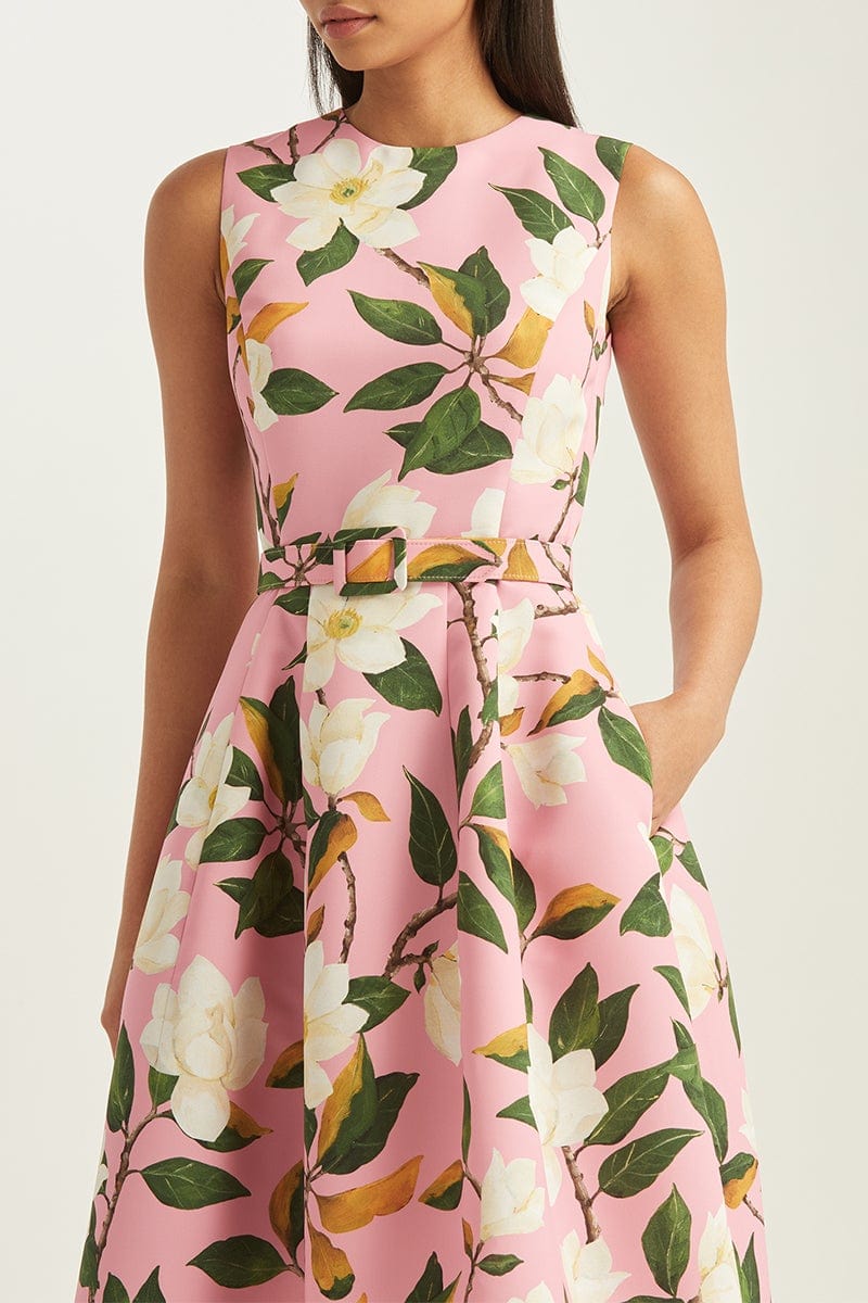 OSCAR DE LA RENTA-Magnolia Flower Sleeveless Dress-