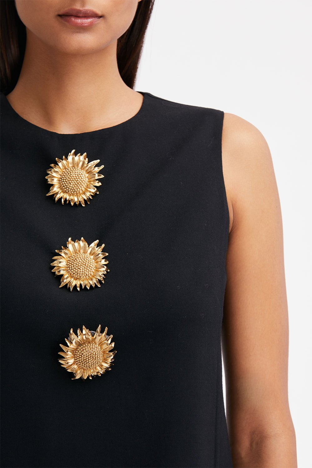 OSCAR DE LA RENTA-Sunflower Brooch Shift Dress-BLACK