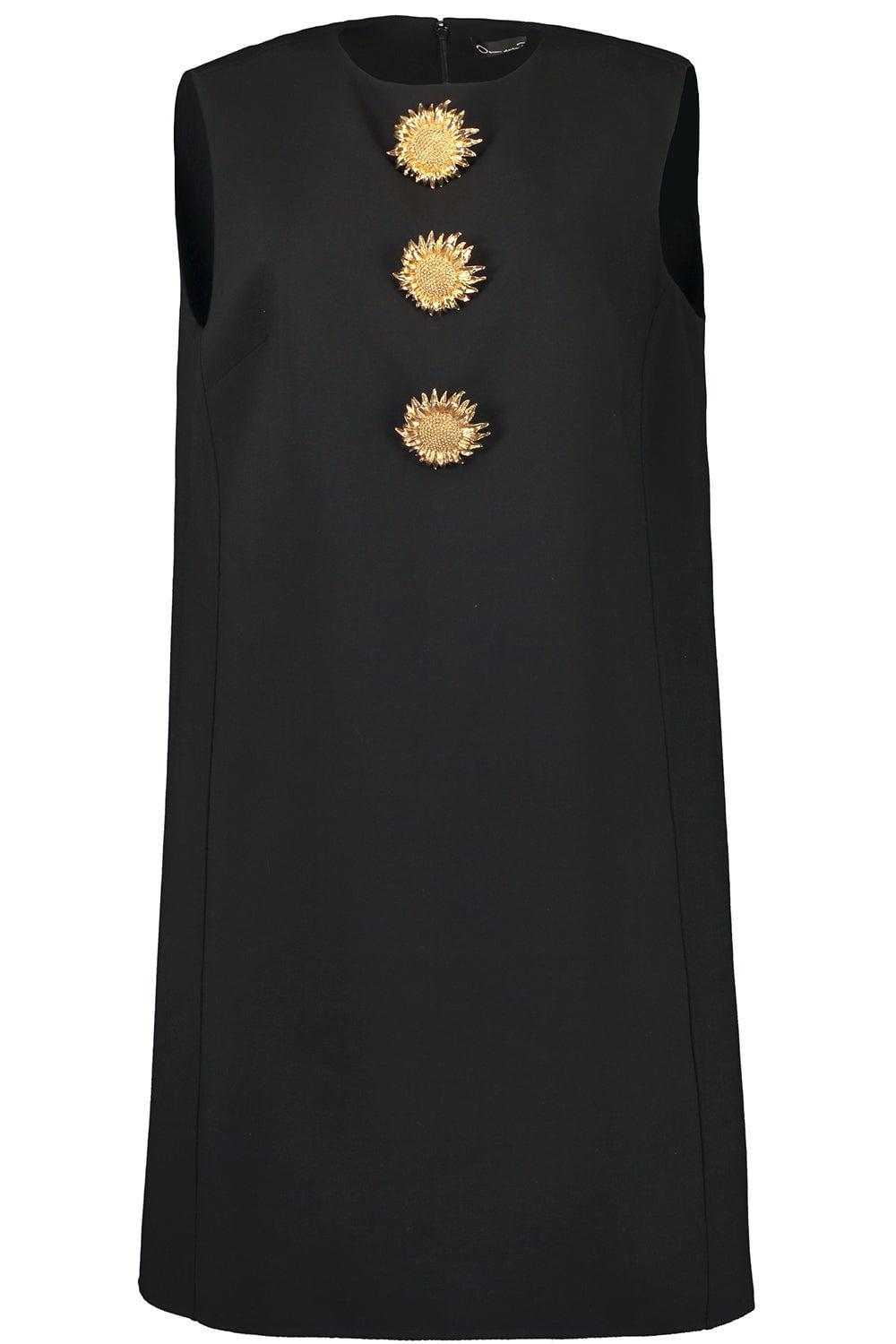 OSCAR DE LA RENTA-Sunflower Brooch Shift Dress-BLACK