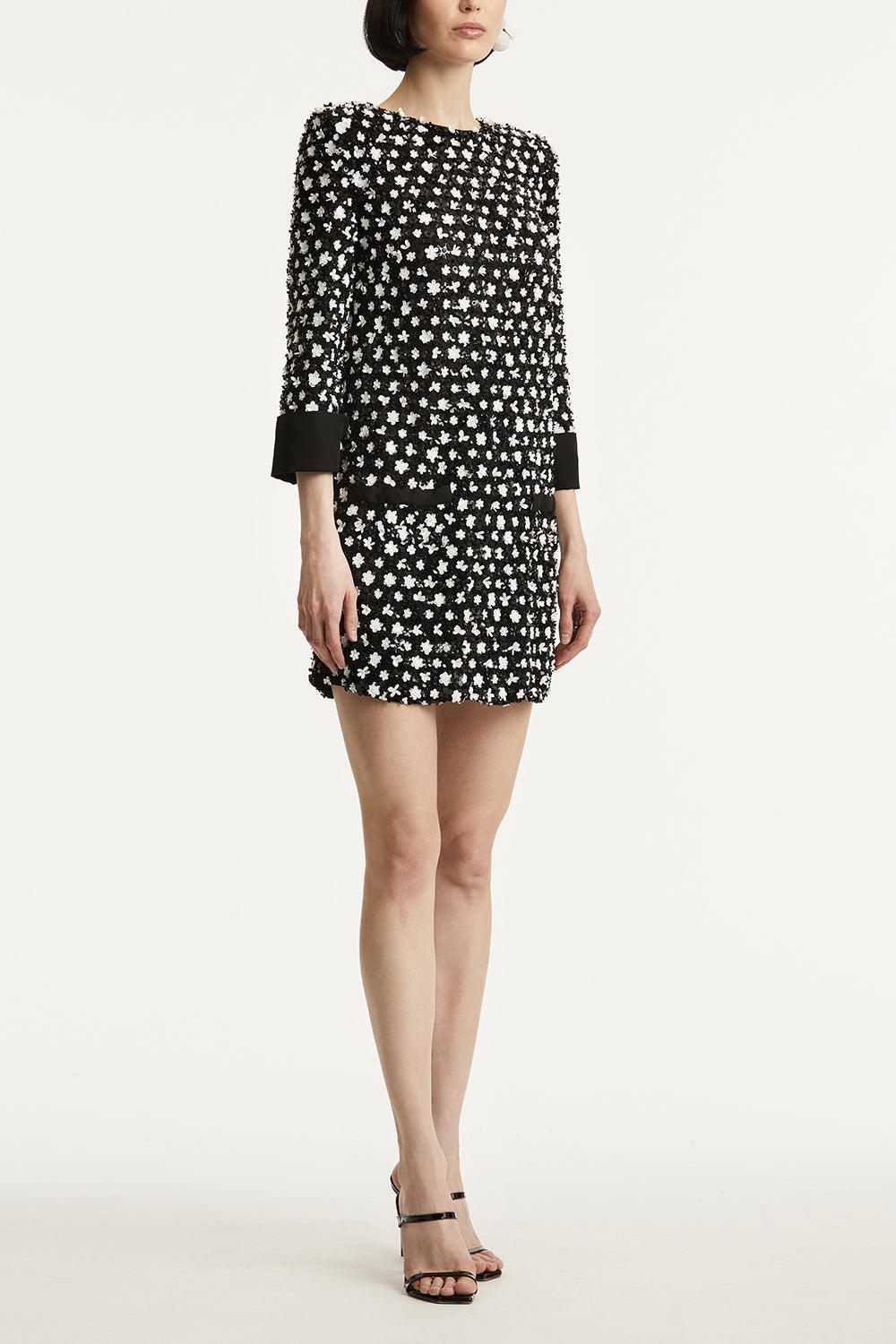 Mid Sleeve Shift Dress-BLACK-4-CLOTHINGDRESSCASUAL-OSCAR DE LA RENTA