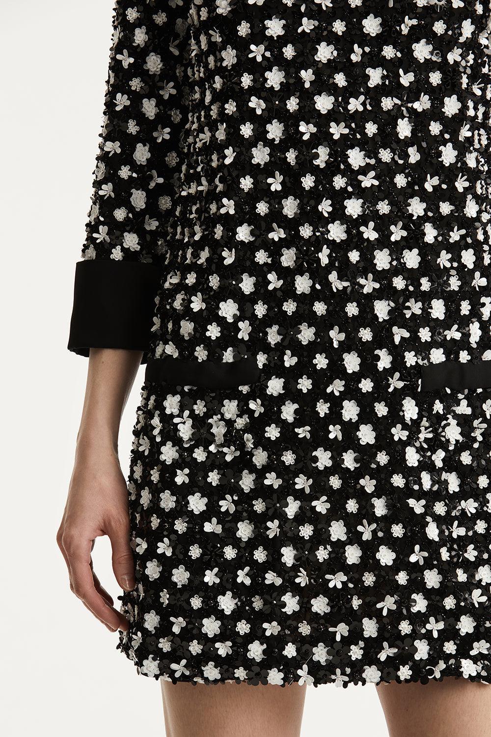 Mid Sleeve Shift Dress-BLACK-4-CLOTHINGDRESSCASUAL-OSCAR DE LA RENTA