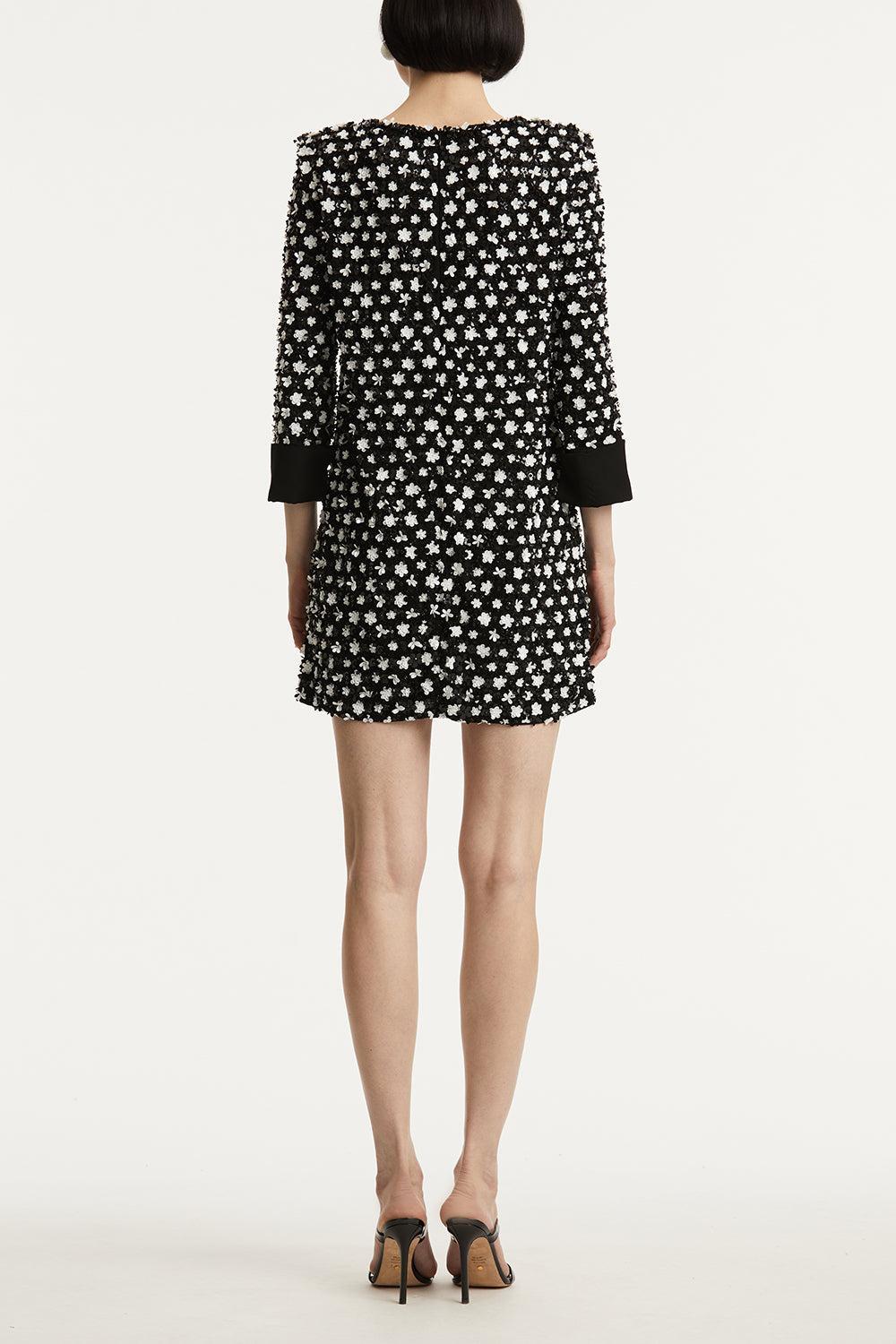 Mid Sleeve Shift Dress-BLACK-4-CLOTHINGDRESSCASUAL-OSCAR DE LA RENTA