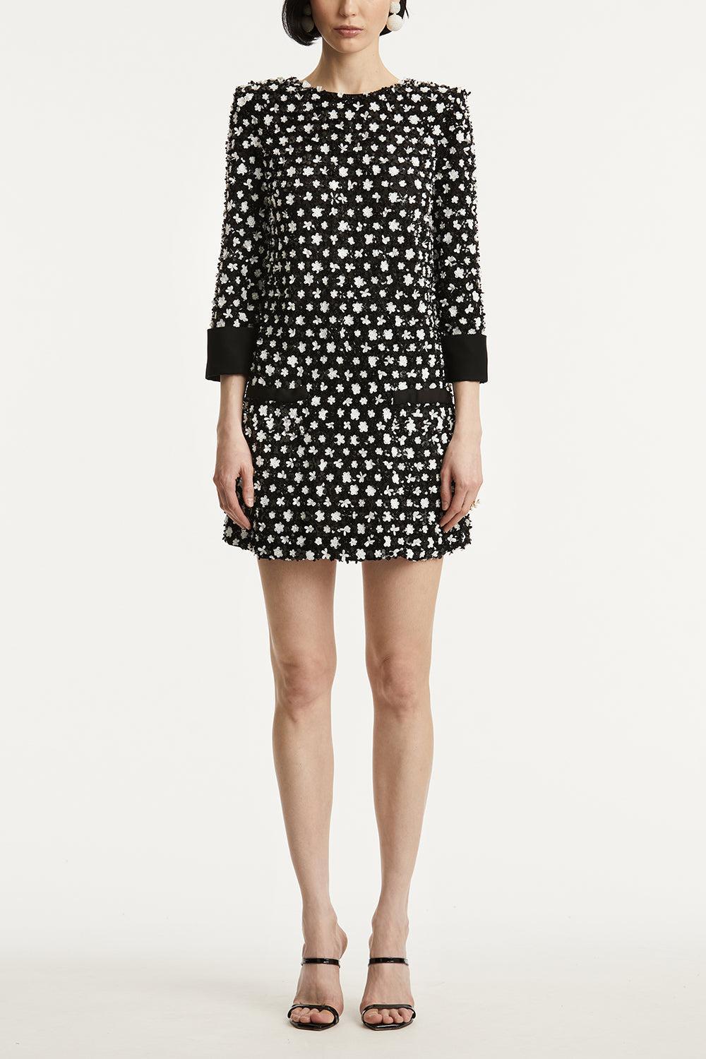 Mid Sleeve Shift Dress-BLACK-4-CLOTHINGDRESSCASUAL-OSCAR DE LA RENTA