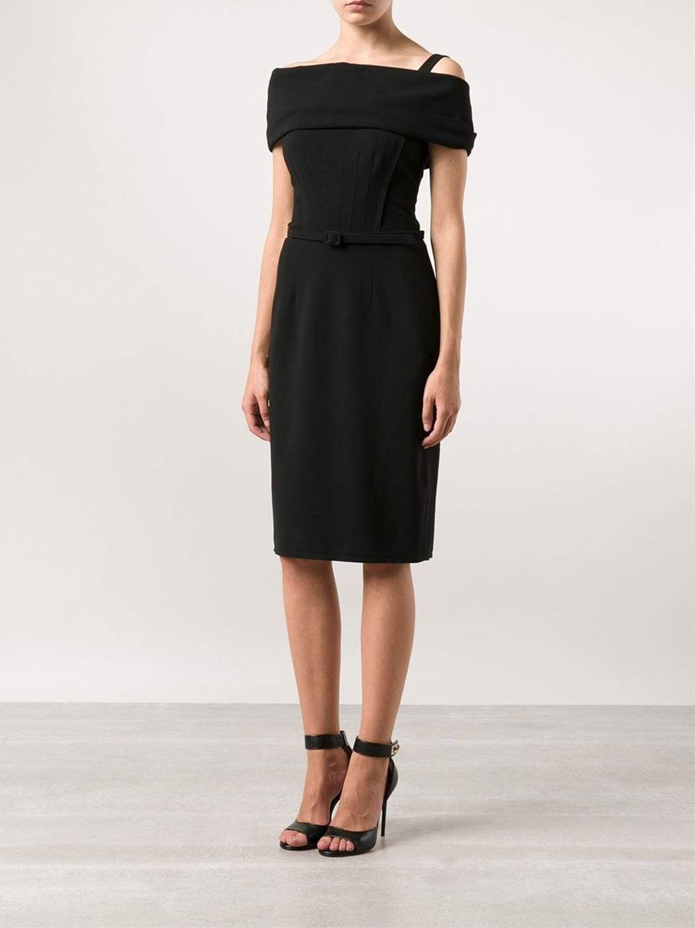 OSCAR DE LA RENTA-Off-The-Shoulder Fitted Dress-