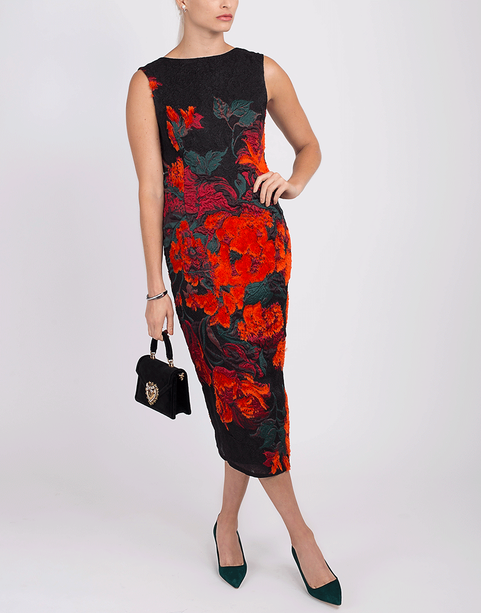 OSCAR DE LA RENTA-Floral Print Cocktail Dress-