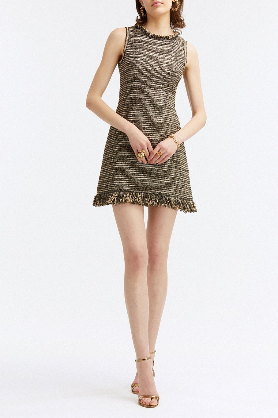 OSCAR DE LA RENTA-Sleeveless Fringe Detail Pencil Dress-